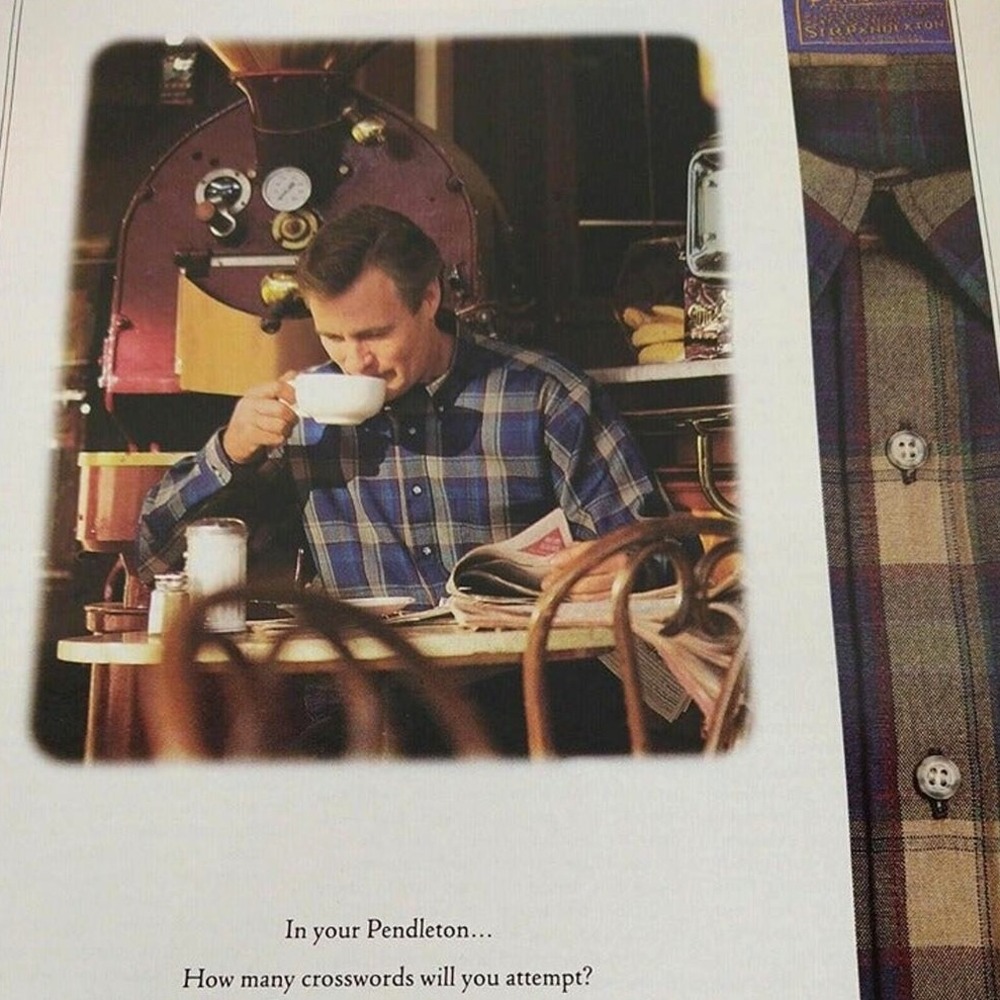 1994 Pendleton Clothing Man In Plaid Shirt Sipping Coffee Original Vtg PRINT AD